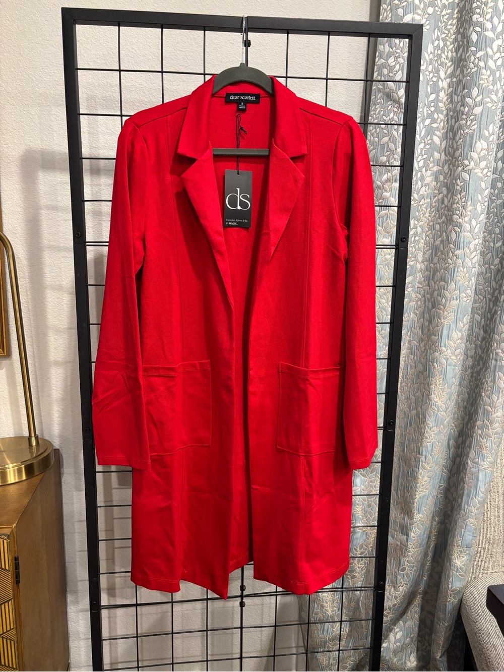Dear Scarlett Red Long Open-Front Blazer Jacket Size Small